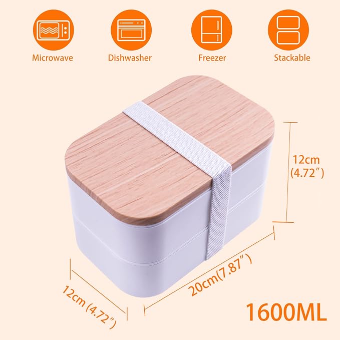 Bento Box Adult Lunch Box with lunch bag, Japanese Lunch Box Containers for Adult, Bento lunch Box with Leakproof 54OZ White