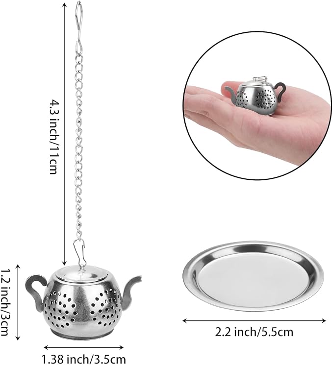 CEYAZYE 12PCS Stainless Steel Tea Infuser, Loose Leaf Tea Ball Strainer | Fine Mesh Teapot Interval Diffuser, Extended Chain Hook and Drip Tray for Brewing Tea Herbs Condiments & Spices