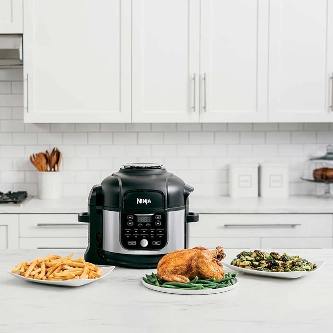 Ninja OS301/FD305CO Foodi 10-in-1 Pressure Cooker and Air Fryer with Nesting Broil Rack, 6.5-Quart Capacity, and a Stainless Finish (Renewed)
