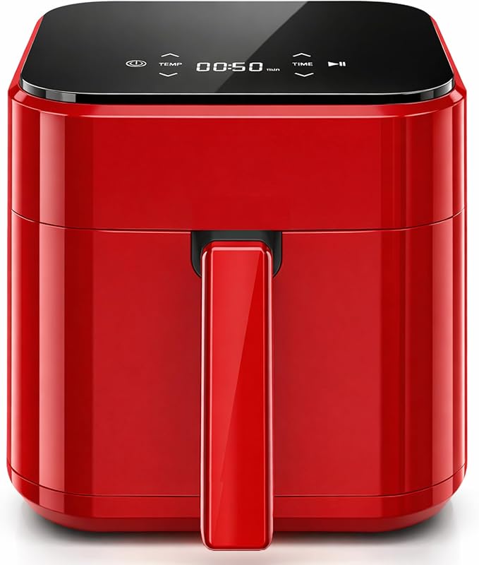 Simple Deluxe 8-in-1 Air Fryer 3 Qt, Digital Preset Airfryer with Overheat Protection and Auto Shut-Off, Nonstick and Dishwasher-Safe Basket for Fries, Bake, Roast, 60-Min Timer, Max 400°F, 800W, Red