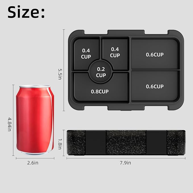 Bento Lunch Box, Bento Lunch Containers Boxes, Shiny Black | Dishwasher Safe Back to School Snack Bento Lunch Containers Boxes, Ideal Portion Sizes for On-the-Go Meal, Ages 3+, School