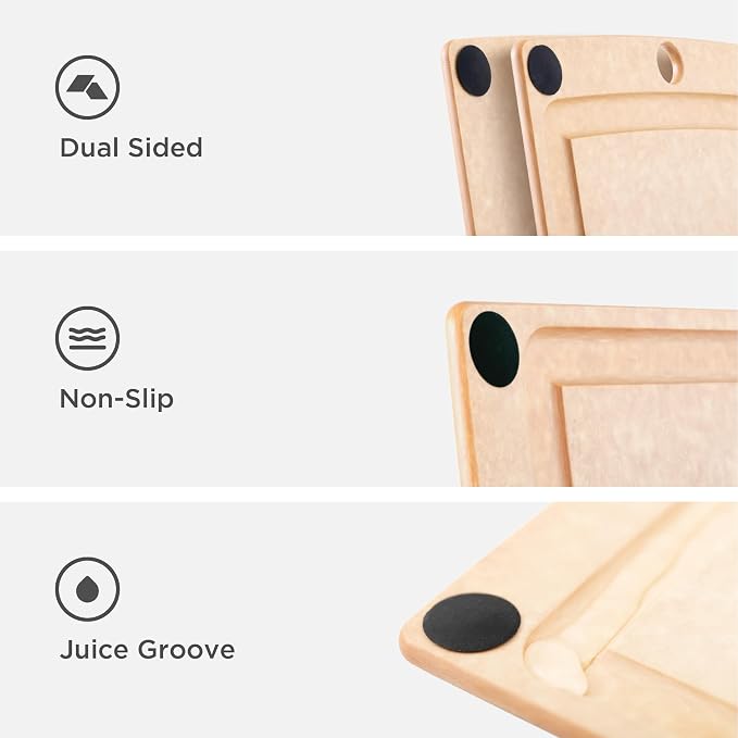 Epicurean All-In-One Cutting Board with Non-Slip Feet and Juice Groove, 10" × 7", Natural/Black