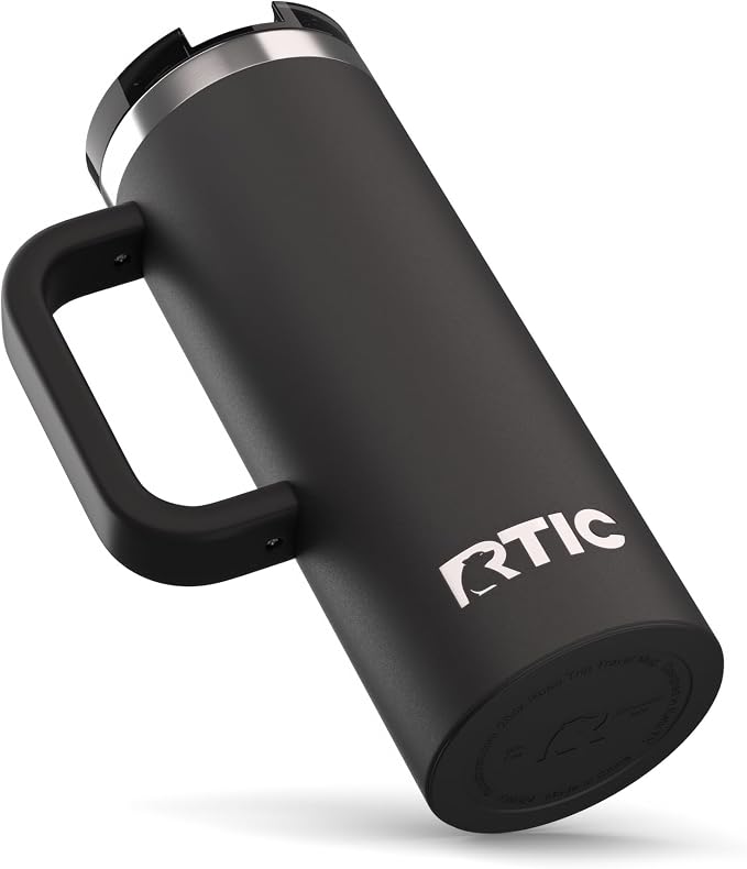 RTIC 20oz Road Trip Travel Mug with Lid and Handle, Ceramic Lined, Insulated, Stainless Steel, Metal, Double Wall Vacuum-Insulation, Portable Coffee, Tea Cup for Hot and Cold Drink, Midnight