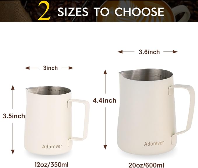Milk Frothing Pitcher, 350ml/12oz Steaming Pitchers Stainless Steel Milk Coffee Cappuccino Latte Art Barista Steam Pitchers Milk Jug Cup with Decorating Art Pen, Matte White