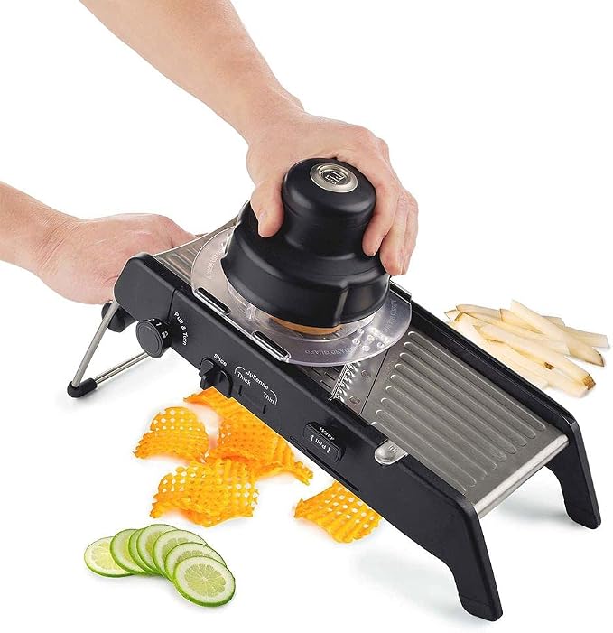 PL8 Professional Mandoline 2.0 - Adjustable Mandoline Slicer with 4 Cutting Thicknesses, Spring-Loaded Hand Guard, Stainless Steel Slicing Ramp, Foldable Non-Skid Feet for Safe, Convenient Food Prep