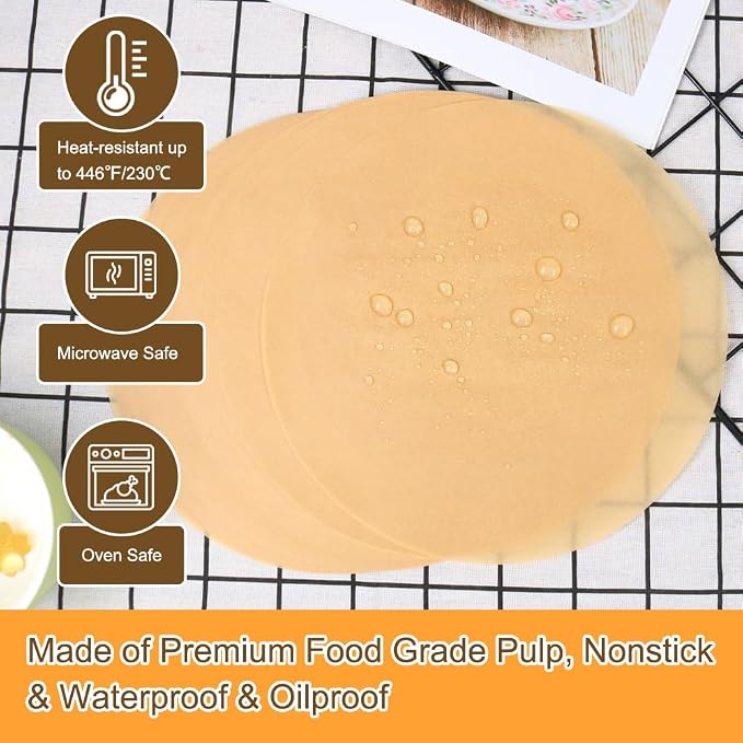 BYKITCHEN Parchment Paper Rounds, Set of 200, Non Stick 8 Inch Round Parchment Paper for Baking, Pre-cut Paper Sheet for Cake Pans, Tortilla Press, Quesadilla Maker, Springform Pan and More