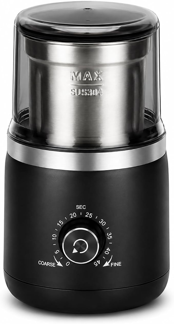 LAOION Electric Coffee Grinder with Silent Grinding Blades & Timer Knob | Adjustable Coarse to Fine, Espresso Grinder with Removable Stainless Steel Bowl for Coffee Bean, Herb, Spices, Seeds (Black)