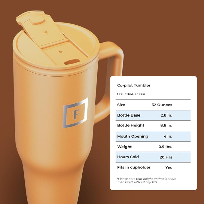 IRON °FLASK 40 oz Co-Pilot Insulated Travel Mug | Insulated Travel Mug with Straw & Flip Cap Lids - Cup Holder Fit, Leakproof, BPA Free (Clementine)