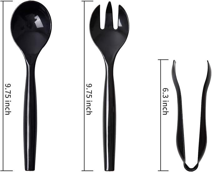 72pcs Black Plastic Serving Utensils Set for Parties & Buffet | 24 Serving Spoons(10"), 24 Forks(10") & 24 Tongs(6"), Black Disposable Serving Utensils for Buffet, Catering, Weddings & BBQs