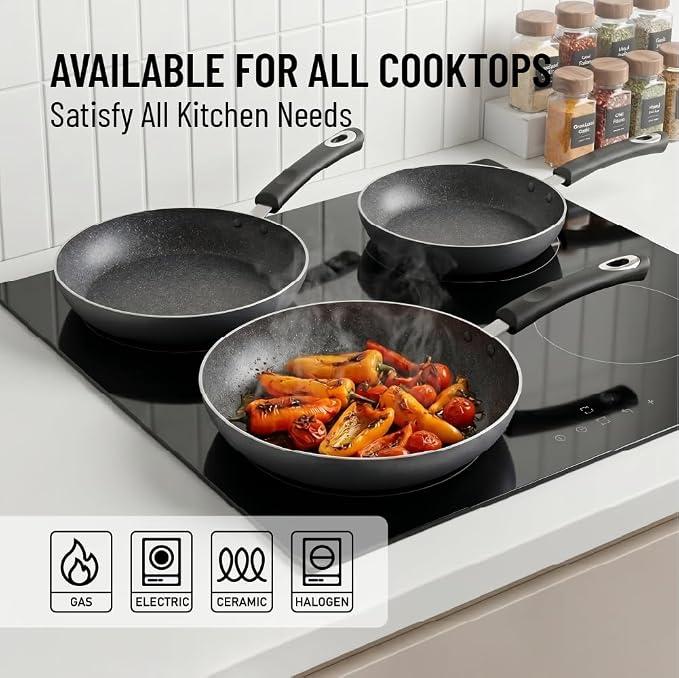 Nonstick Frying Pan Set-3-Pieces Skillet Set Induction Compatible,8 Inch,9.5 Inch and 11 Inch Omelette Pan with Bakelite Handles