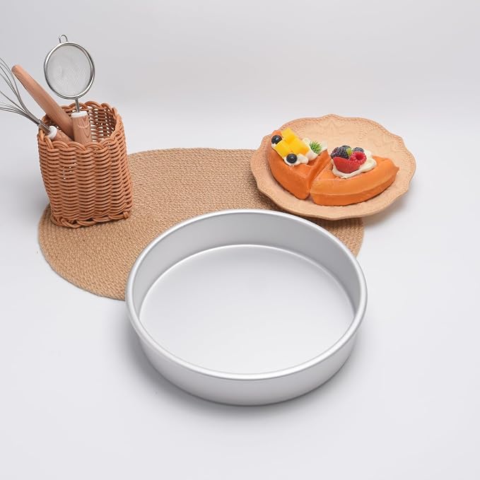 9 Inch Cake Pan, Aluminum Round Cake Baking Pans Tins For for birthday cake party cake, Non-Toxic, Only Handwasher.Silver(9×2 round Cake Pan)