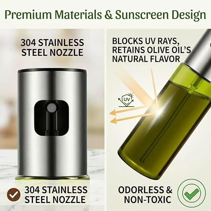 Oil Sprayer for Cooking - Olive & Avocado Oil Spray Bottle | 100ml Food Grade Glass Mister with Adjustable Nozzle for Kitchen Gadgets, Air Fryer, Salad, Frying, BBQ