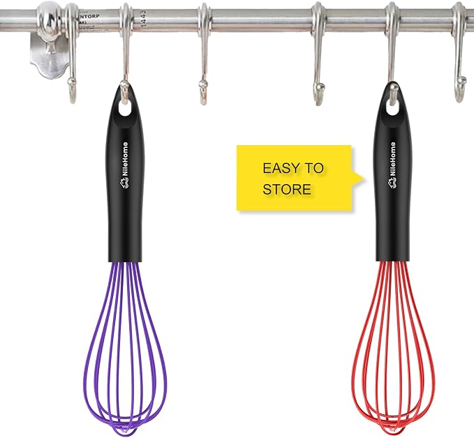 NileHome Silicone Whisk Set 10", 2 Pack Kitchen Whisk Kitchen Wisk Wire Whisks for Cooking, Whisking, Blending, Beating, Stirring-Purple Red