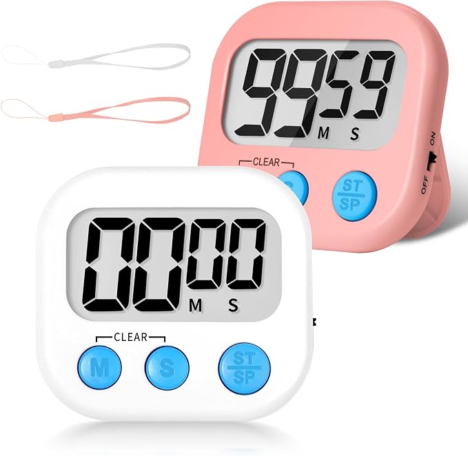 ZILLEEN Classroom Timer for Kids Teachers 2 Pack Digital Timers White Pink | Strong Magnetic, Large Screen, Big Button, Teacher Classroom Must Haves Kitchen Timers for Cooking Egg Exercise Study