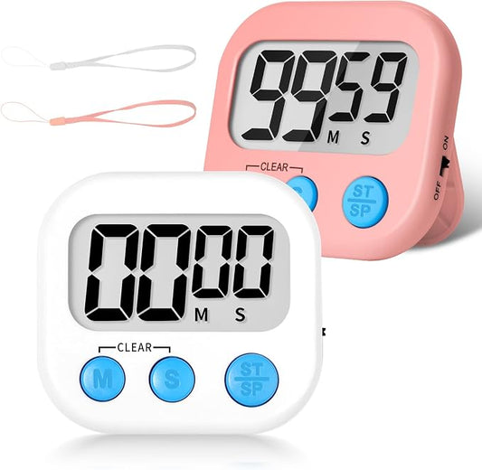 ZILLEEN Classroom Timer for Kids Teachers 2 Pack Digital Timers White Pink | Strong Magnetic, Large Screen, Big Button, Teacher Classroom Must Haves Kitchen Timers for Cooking Egg Exercise Study