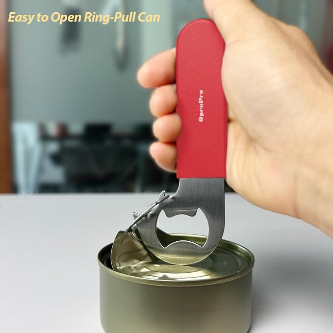 Magnetic 2-IN-1 Ring-Pull Can Opener, Beer Bottle Opener, Easy Open Any Pull Tab Cans for Seniors, Soda, Pet Food, Cat Cans, Beer, Gadgets for People with Arthritis, kitchen gadgets, 2-Pack, Red