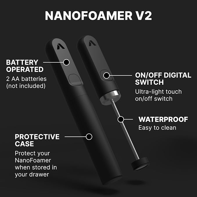 Subminimal NanoFoamer V2 Performance Milk Foamer | NEW Model Edition | Waterproof, Dual-Speed, Stainless Steel | Microfoamed Milk in 30 Seconds, Barista-Style Coffee Drinks Home | Waterproof dual-speed handheld frother, microfoamed milk in 30 seconds, ...