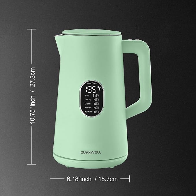 1.5L Electric Kettle Temperature Control, Green | Double Wall Cool Touch Teapot, Fast Boil, 5 Temperature Control, LED Display, Auto Shut-Off & Keep Warm