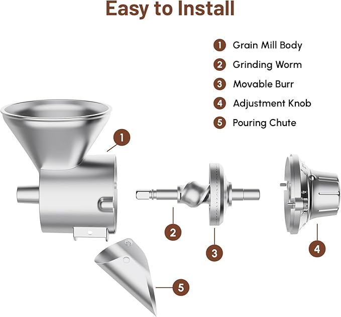 HOZODO Grain Mill Attachment for KitchenAid Stand Mixer, All Metal | 9-Level Flour Mill for KitchenAid, Fully Dried Low-Moisture, Low-Oil Grains, Corn, Millet & Wheat