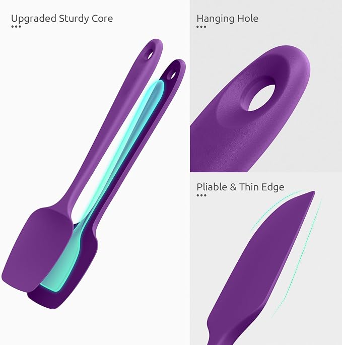 U-Taste Silicone Spatula Set 600°F High Heat Resistant, 4-Pcs, Purple | Food Grade Hot-Proof Seamless Rubber Scraper, Kitchen Flexible Silicon Cooking Utensil Set, Diswasher Safe Baking Supplies