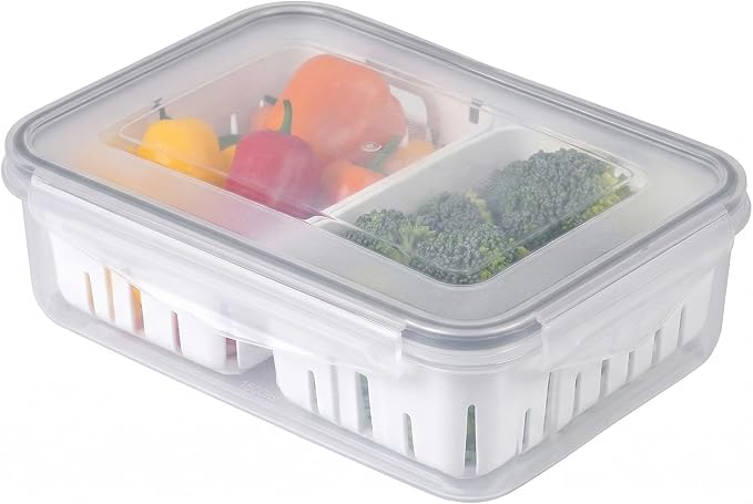 6.3 Cup Produce Saver Container for Fridge with Colander - 1.5L | Airtight Fruit & Vegetable Storage Bin, Removable Strainer Basket, BPA-Free, Stackable, White Colander