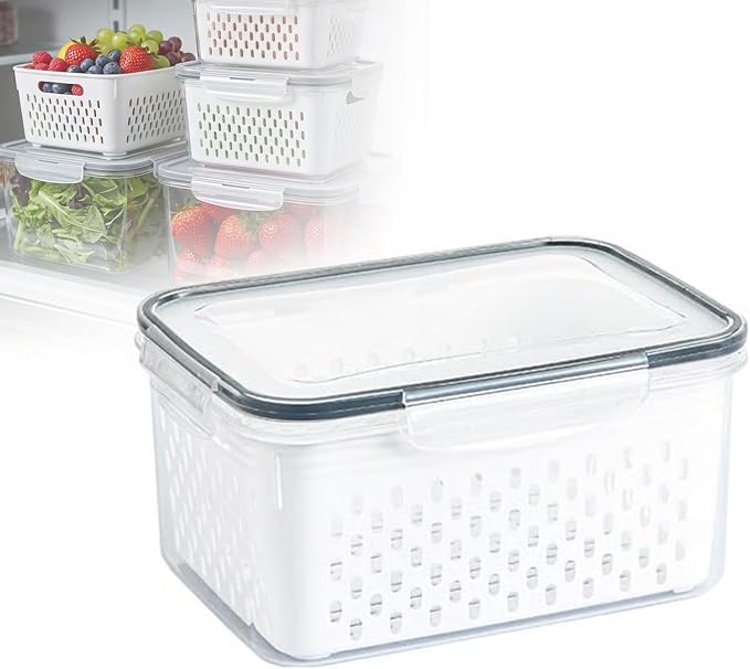 Food Storage Containers for Fridge with Removable Colander,Leakproof Food Storage Containers,Dishwasher Safe Produce Saver, Keep Berry Fruit Fresh Longer (3300ml*1)