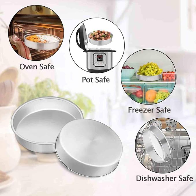TeamFar 8 Inch Cake Pan Set of 2, Round Layer Cake Baking Pans Tins | Stainless Steel Bakeware Cake Pans for Birthday Wedding Party, Non-Toxic & Mirror Finish & Dishwasher Safe