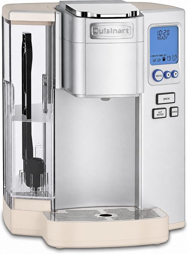Cuisinart Coffee Maker, Single Serve 72-Ounce Reservoir Coffee Machine, Programmable Brewing & Hot Water Dispenser, Stainless Steel, Cream