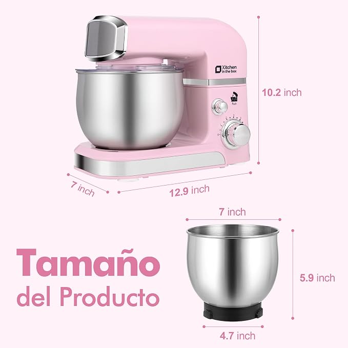 Kitchen in the box Stand Mixer,3.2Qt Small Electric Food Mixer,6 Speeds Portable Lightweight Kitchen Mixer for Daily Use with Egg Whisk,Dough Hook,Flat Beater (Pink)