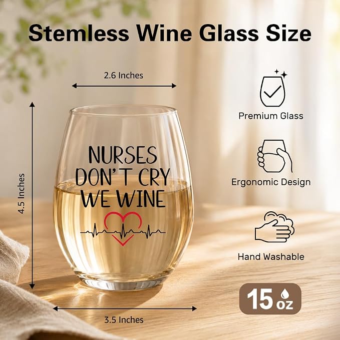 Nurses Don’t Cry We Wine Stemless Wine Glass, 15oz Crystal Clear Drinking Glass for Women, RN Appreciation Gifts, Nurse Graduation Glassware, Christmas, Birthday Gifts for Nurse