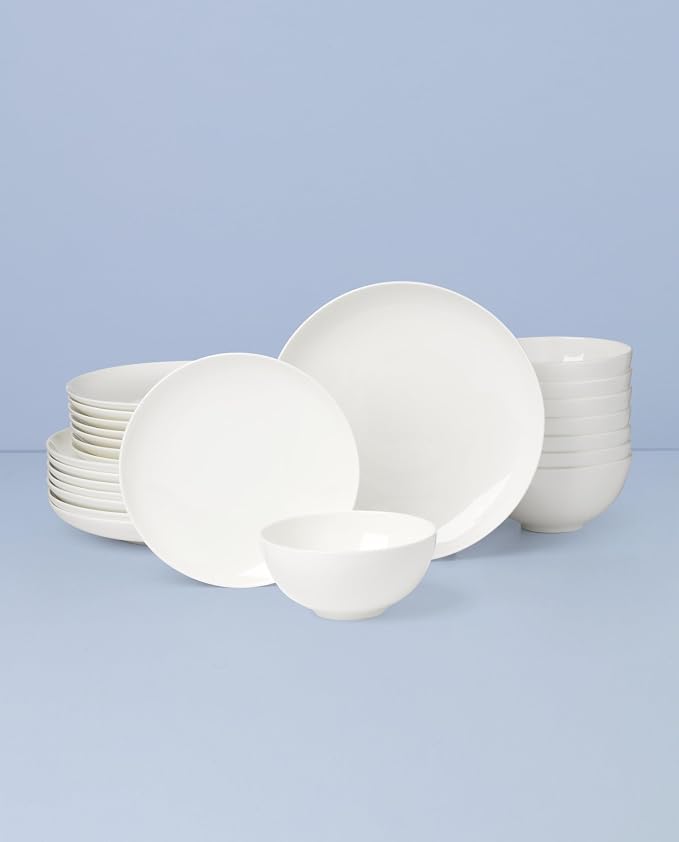 Lenox Studio 1414 Coupe Bone China 24-Piece Dinnerware Set for 8 | dishwasher safe | plates and bowls sets for kitchen and dining | 11 inch plate, dish set, dishes | 3 inch