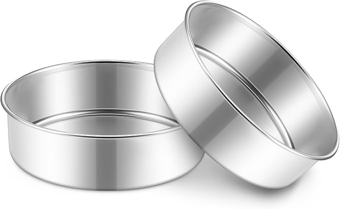 P&P CHEF 7 Inch Cake Pan Set of 2, Stainless Steel Round Cake Baking Pan | Layer Cake Tin Bakeware for Cooking Steaming, Ideal for Birthday Wedding Anniversary, Fit for Home & Commercial Use