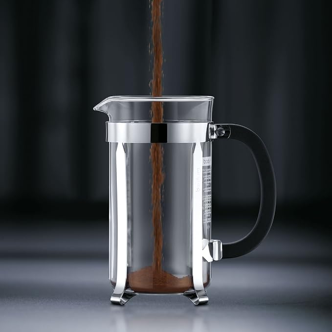 Bodum 12oz Chambord French Press Coffee Maker, High-Heat Borosilicate Glass, Polished Stainless Steel – Made in Portugal