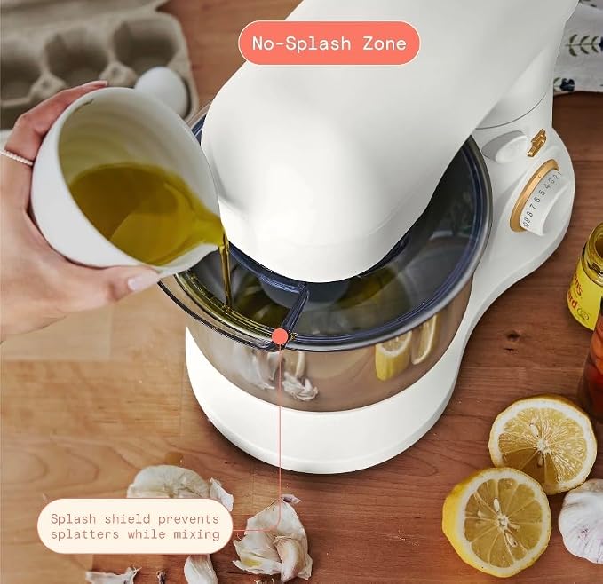 Beautiful 3.5 Qt Stand Mixer by Drew Barrymore, 12-Speed, White Icing | Tilt-Head Design, Stainless Steel Bowl, Dough Hook Included, Wire Whisk Included, Splash Guard Included