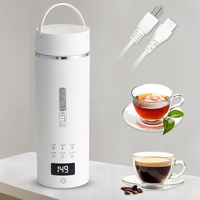 Compact Portable Electric Kettle, LCD Display with 6 Temperature Settings, 304 Stainless Steel, 450ml/15.2oz, Auto Shut-Off and Boil-Dry Protection, Travel Electric Kettle Teapot, White