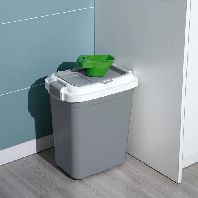 Ashfield & Harkness Airtight Pet Food Grey Storage Container, 23 Qt | Holds 20 lbs of dry food - BPA-free HDPE plastic - silicone airtight seal - scoop included - slim design