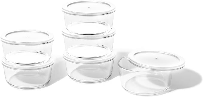 12-Piece Glass Food Storage Containers Set (6 Containers + 6 BPA-Free Lids) | 4-Cup, Leakproof | Microwave, Freezer, Oven & Dishwasher Safe | Ideal for Meal Prep & Pantry Organization, White