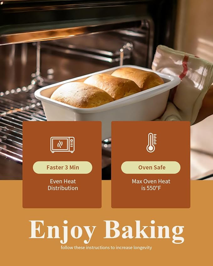 Nonstick Ceramic Bread Loaf Pan with Handle, Sunshine Cream | 9x5 inch, Ceramic Coating, Aluminized Steel, Oven Safe to 550°F, Dishwasher Safe, Non-Toxic, PTFE & PFOA Free