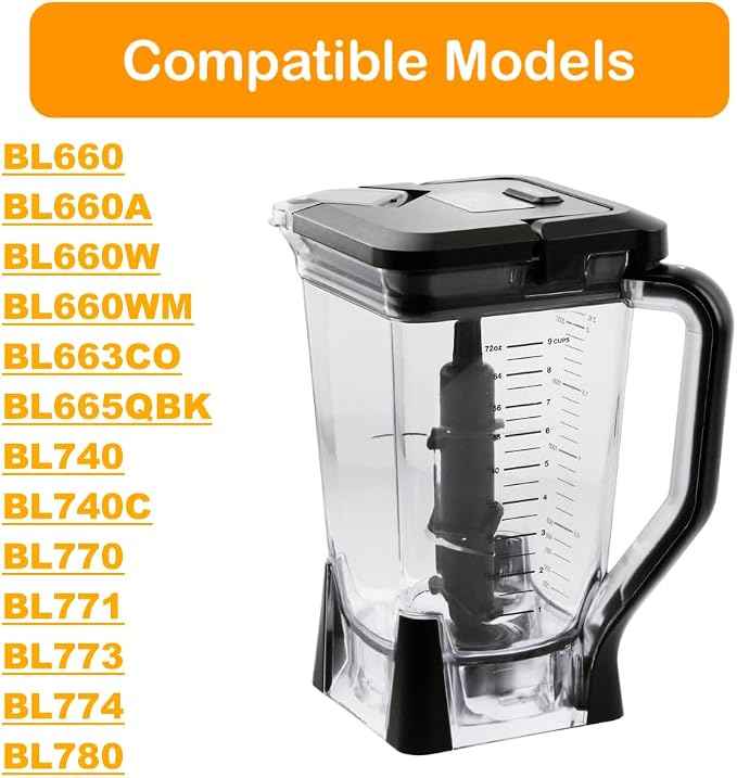 Replacement 72oz XL Pitcher with Lid and 6-Blade Assembly Compatible with Ninja Blender BL660, BL770, BL771, BL773, BL740, BL780