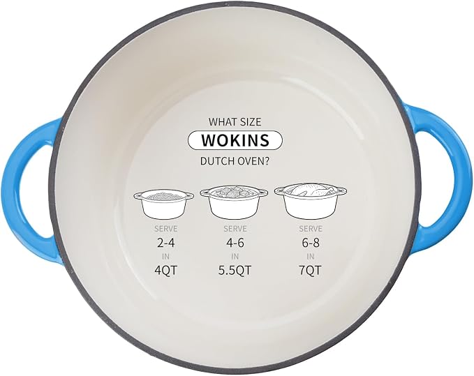 7-QT Enameled Cast Iron Round Dutch Oven With Lid,Oven safe,Blue | Large enameled cast iron Dutch oven,Retains moisture,PFAS-free,500°F,sourdough,braising/stews/roasting,Housewarming Gift
