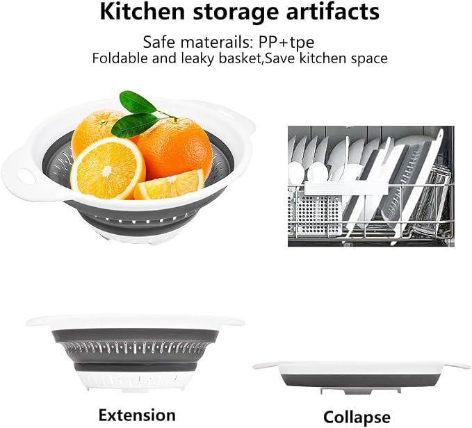 Collapsible Colander and Strainer,Silicone Strainer Colanders & Food Strainers,for Vegetable and Fruit, Kitchen Essentials