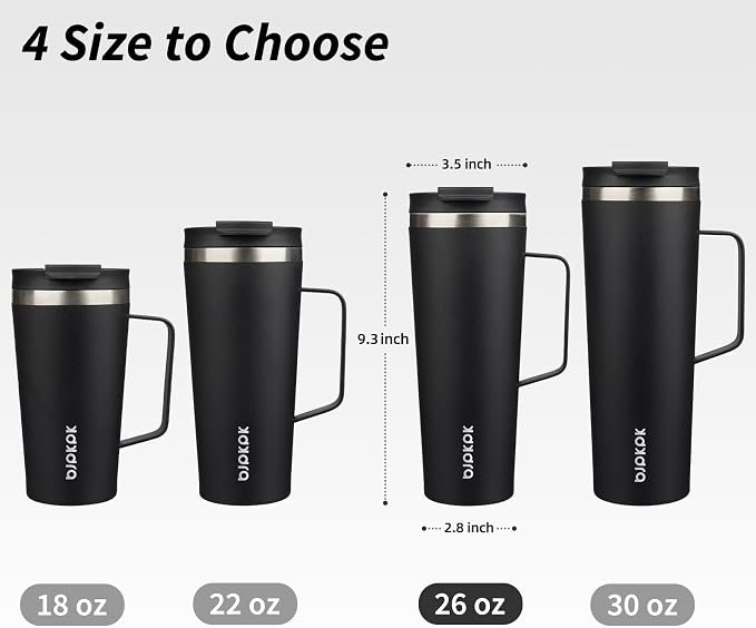 BJPKPK 26oz Insulated Tumbler with Handle, Lid & Straw, Stainless Steel | Double Wall Vacuum Insulated Coffee Travel Mug - Keeps Cold & Hot, BPA Free, Cupholder Fit for Office, Gym & Travel