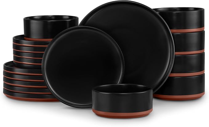 LIANYU Plates and Bowls Sets, 18 Pieces Stoneware Dinnerware Set for 6 | Modern Kitchen Dinner Set Ceramic Dishware Dishes Set, Microwave and Dishwasher Safe, Charcoal Black