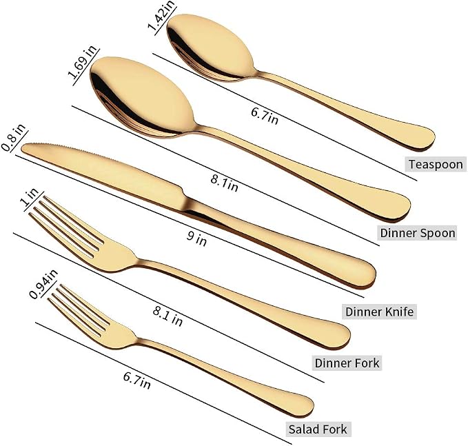 Aisoso Gold Silverware Set, 40-Piece Flatware Set Service for 8 | Stainless Steel Cutlery Set, Include Knife Fork Spoon, Stylish Mirror Finish,Great for Home Kitchen Restaurant