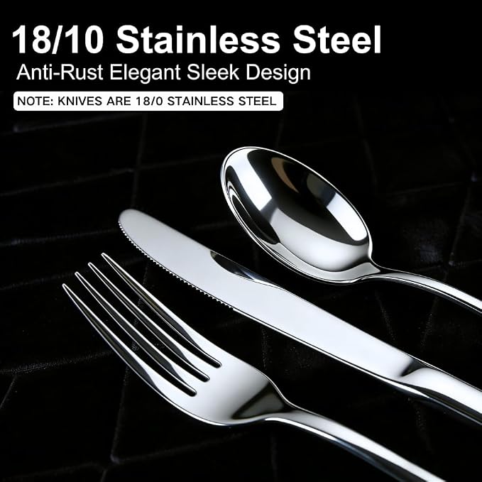 60-Pieces Silverware Set for 12, Heavy Duty Stainless Steel Flatware Set, Food-Grade Fork and Knife Set, Mirror Finish Cutlery Utensils Set for Home Kitchen Restaurant，Wedding, Party，Dishwasher Safe