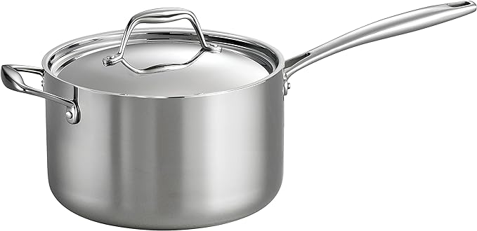 Tramontina Signature Tri-Ply Clad Stainless Steel 4-Quart Sauce Pan | Induction-Ready Large Saucepan with Lid, Dishwasher-Safe, NSF-Certified, Made in Brazil