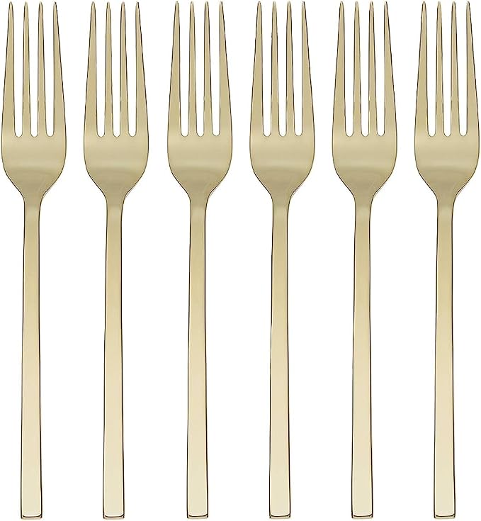 Oneida Silverware Set, Allay Champagne Everyday Flatware Dinner Forks, Set Of 6, Service For 6, 18/0 Stainless Steel, Dishwasher Safe, Flatware Utensils, Cutlery, Forks Stainless Steel (Gold, 6 Piece)