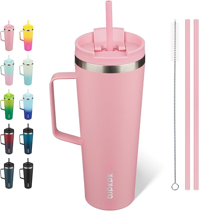 BJPKPK 26oz Insulated Tumbler with Handle, Lid & Straw, Stainless Steel | Double Wall Vacuum Insulated Coffee Travel Mug - Keeps Cold & Hot, BPA Free, Cupholder Fit for Office, Gym & Travel