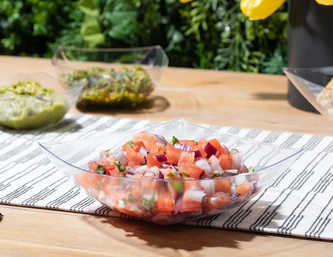 4 Pack Disposable Clear Plastic Serving Bowls Square Party Candy Use 32oz | Square Design. Disposable Party Tableware. Salad, Fruit & Candy Use. Candy Buffet Containers. Clear Plastic.