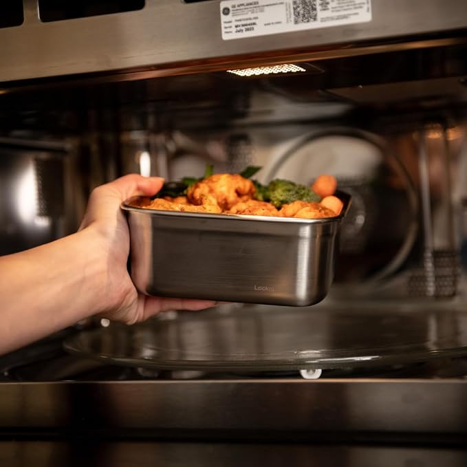 LocknLock Stainless Steel Food Storage Container Set with Lids, 2 Pack Metal Lunch Boxes, Airtight and Leak Proof, Microwave, Freezer and Dishwasher Safe, 700ml and 1300ml